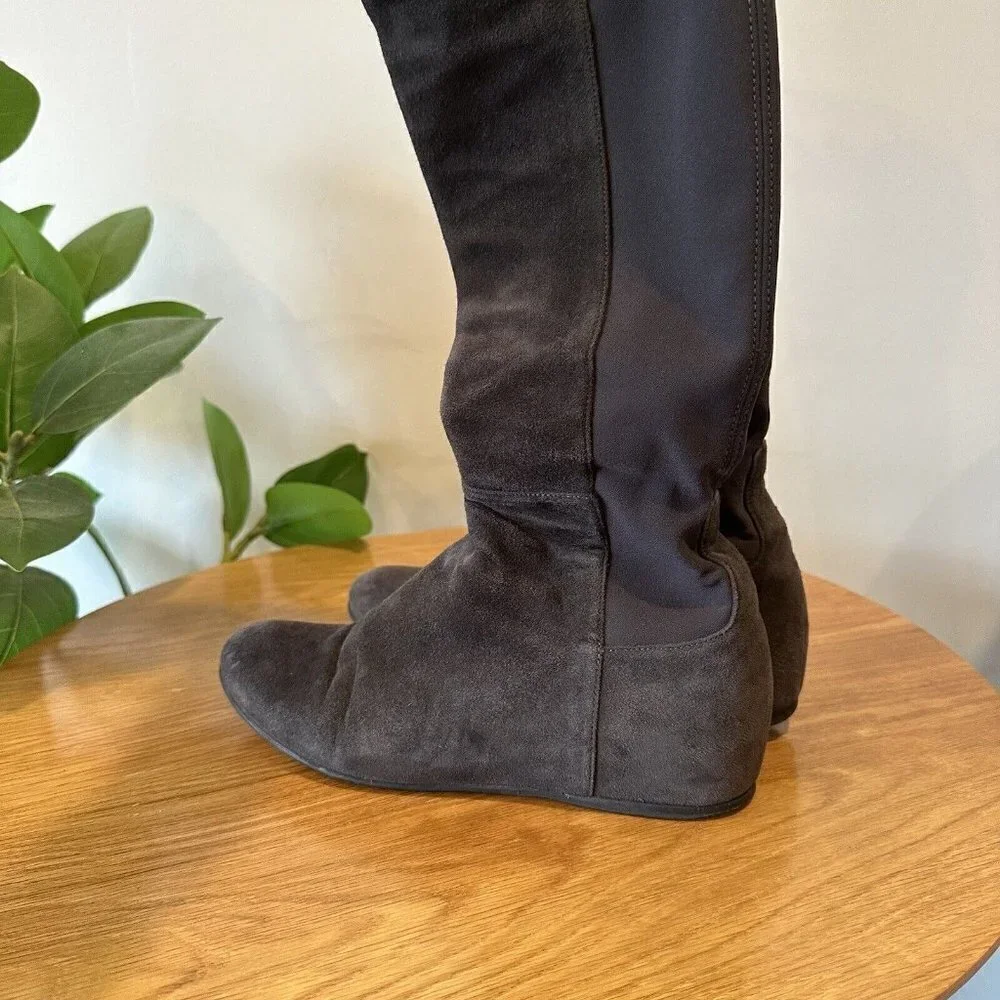 Stuart Weitzman Charcoal Gray‎ suede knee high stretch boots Size 6.5/7